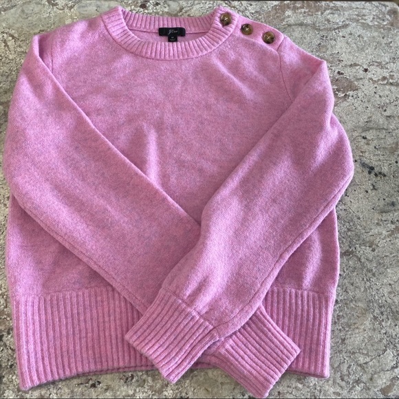 Womens Pink J Crew Sweater Medium Crew Neck With Side Buttons - Picture 1 of 3